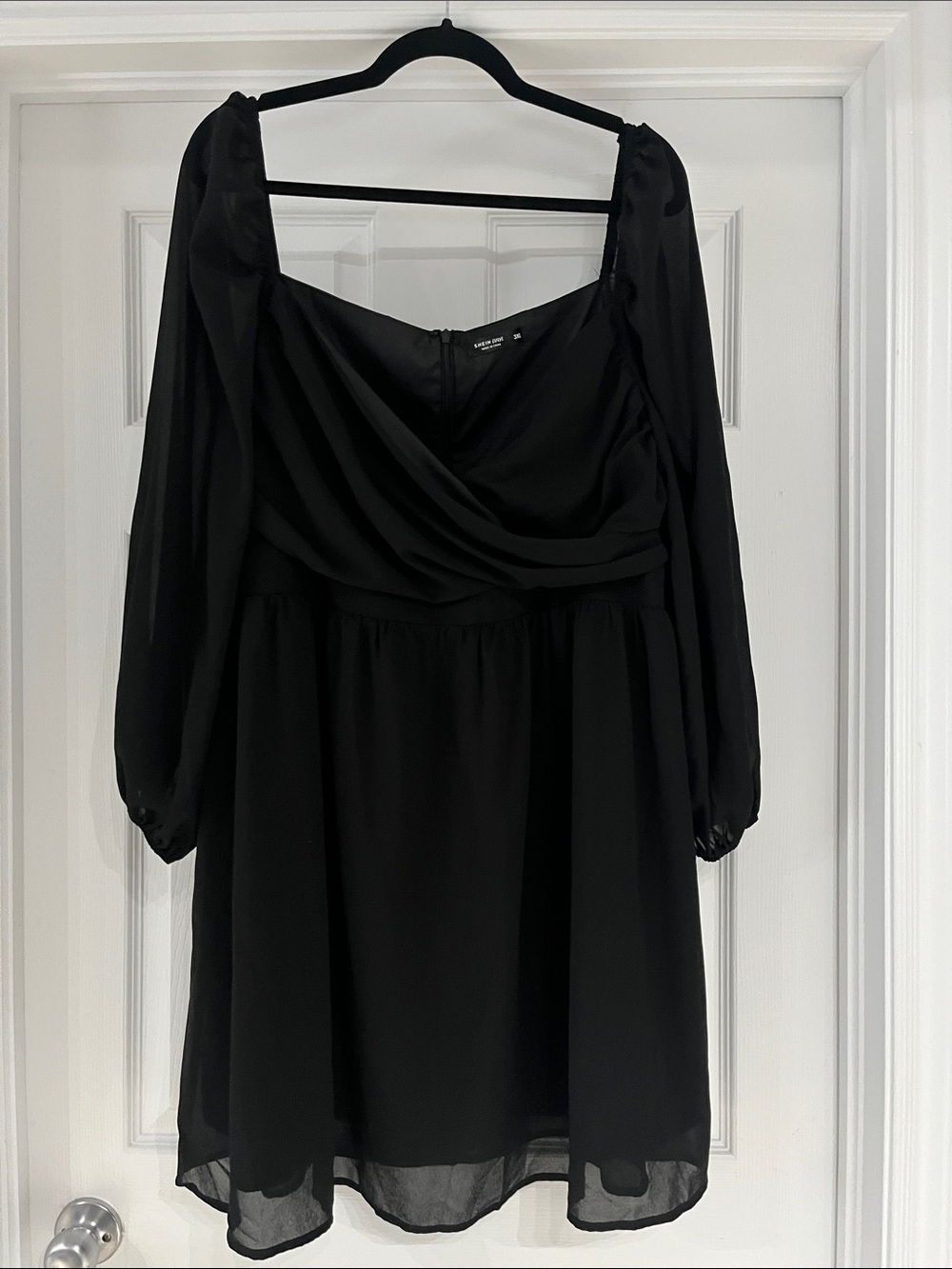 3/$30 Black Long-Sleeve Square Neck Mini Dress
